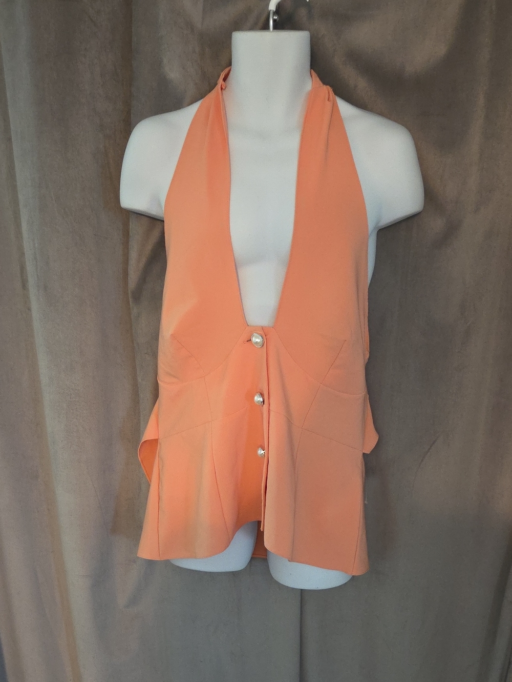 ASOS Size 14 Peach Halter Button-Front Top